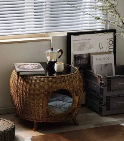 Wicker Tea Minimalist Modern Small Round Low Side Table
